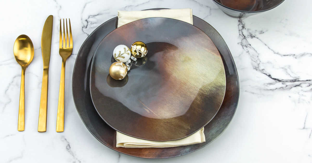 metallic melamine dinnerware holiday place setting