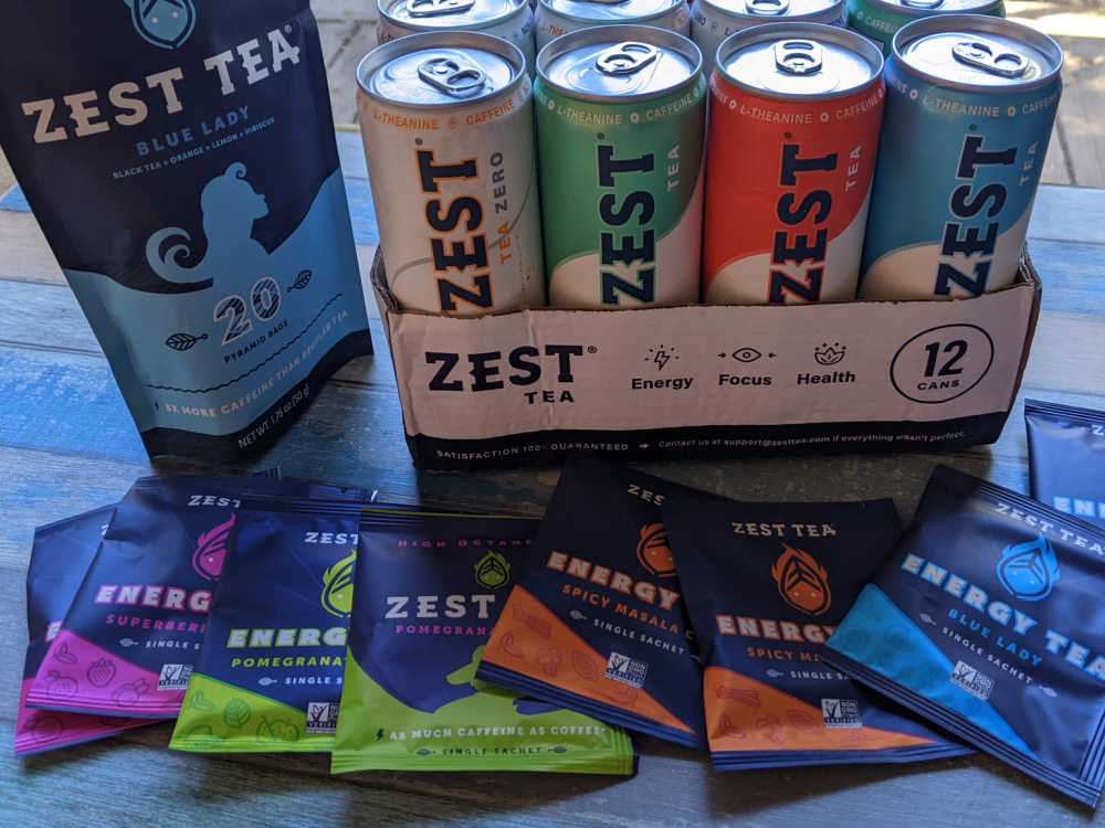 Zest high caffeine tea gives plant powered energy, when you drink a can of  sparkling tea or brew your own with their loose leaf and tea bags.