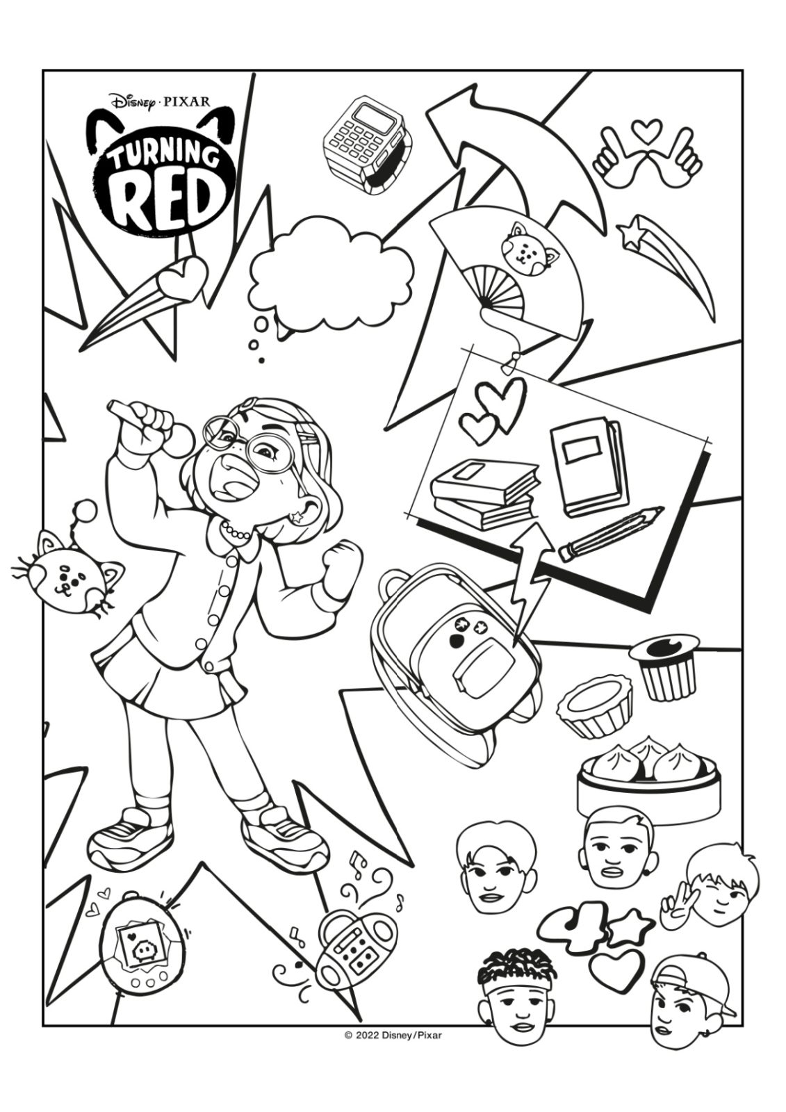 printable turning red coloring page collage
