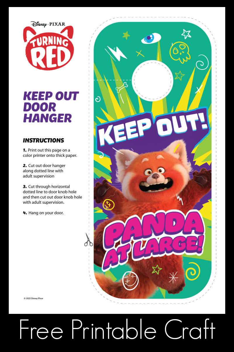 Your kids can have Disney Pixar fun at home, when you download and print the free Turning Red door hanger craft. 