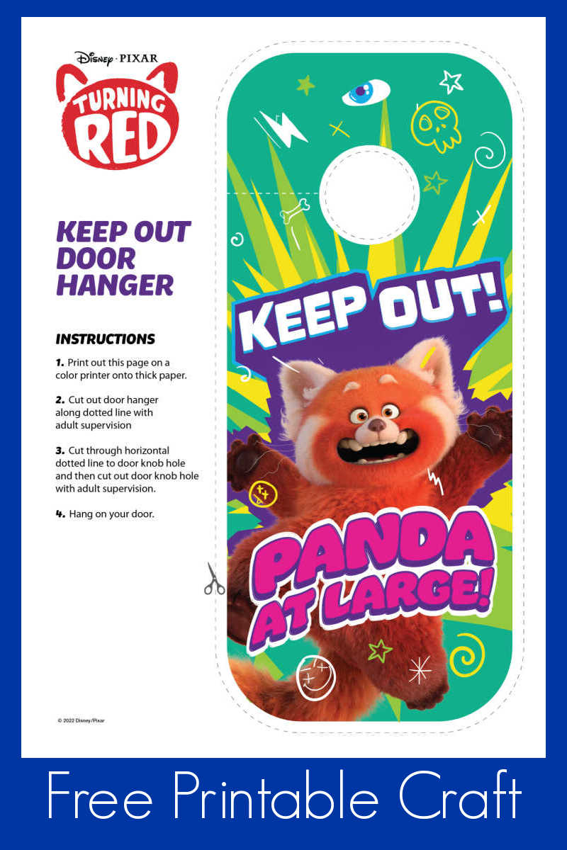 Your kids can have Disney Pixar fun at home, when you download and print the free Turning Red door hanger craft. 