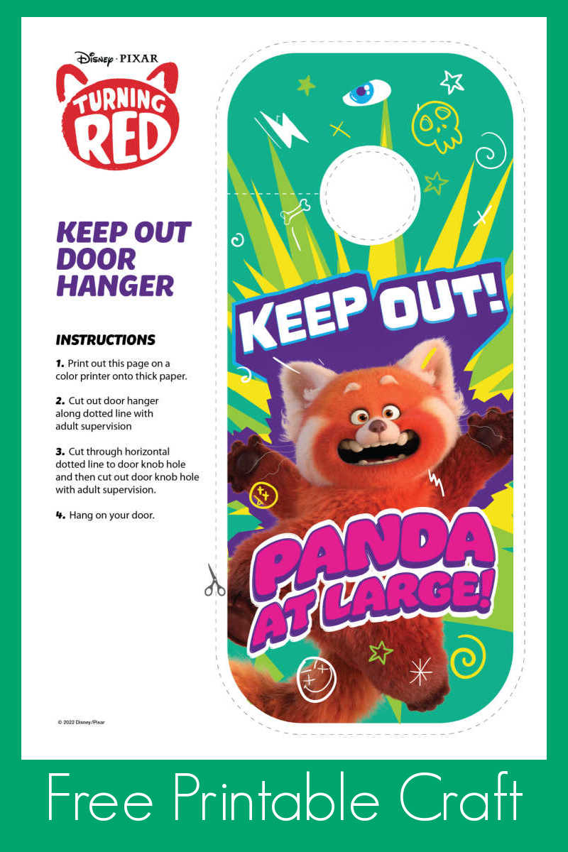 Your kids can have Disney Pixar fun at home, when you download and print the free Turning Red door hanger craft. 