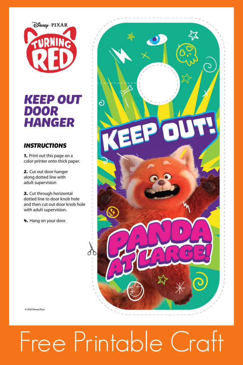 Your kids can have Disney Pixar fun at home, when you download and print the free Turning Red door hanger craft. 