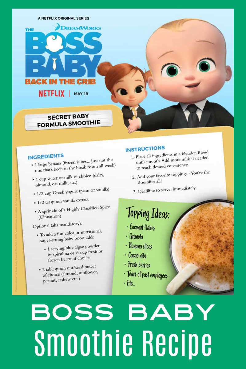 Use this Boss Baby smoothie recipe, so you can make delicious smoothies inspired by the hilarious Netflix series. 