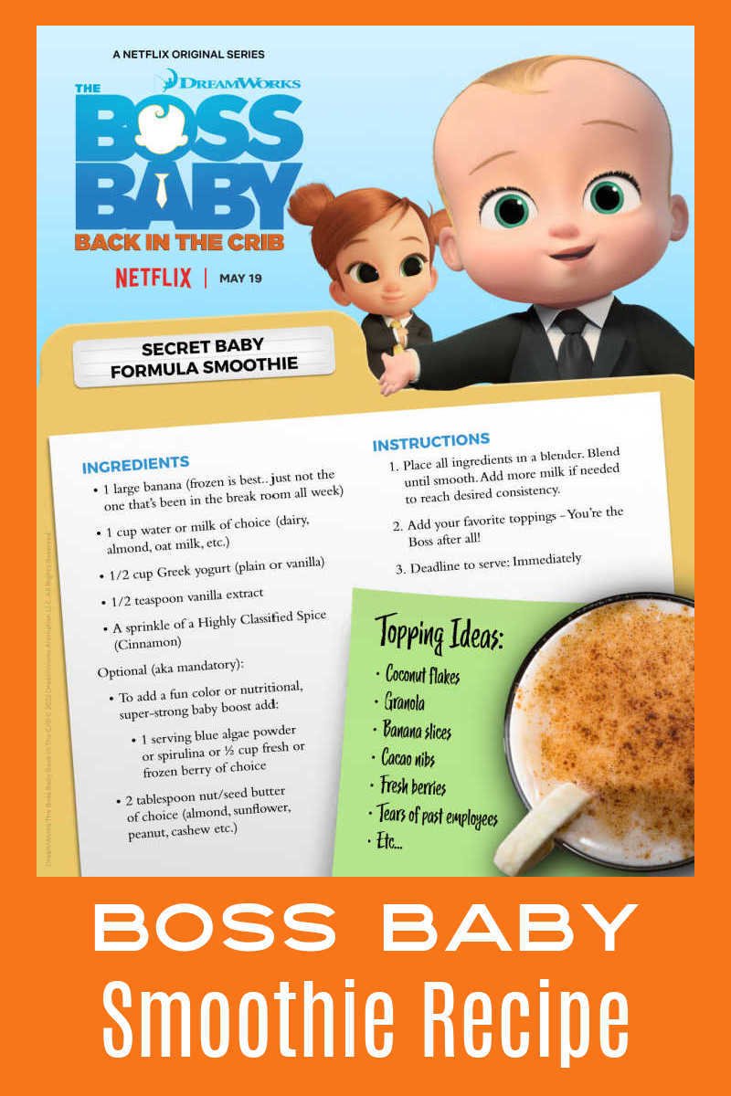 Use this Boss Baby smoothie recipe, so you can make delicious smoothies inspired by the hilarious Netflix series. 