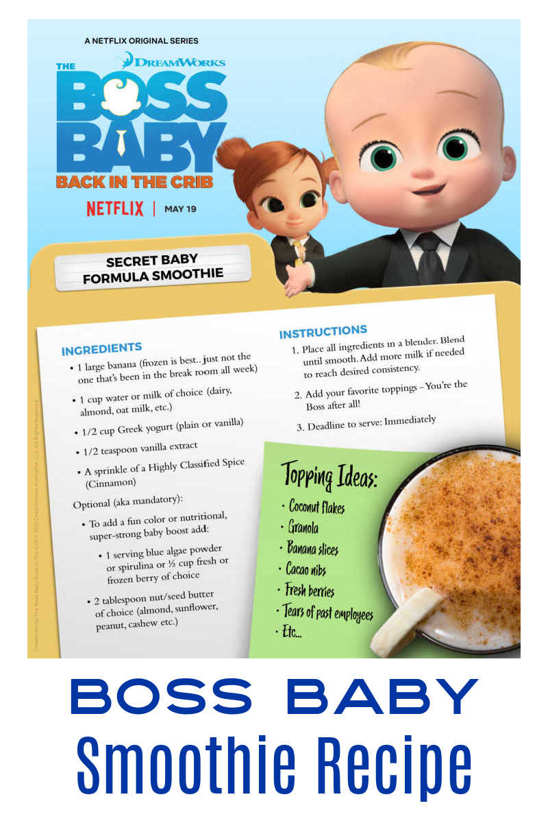 Use this Boss Baby smoothie recipe, so you can make delicious smoothies inspired by the hilarious Netflix series. 