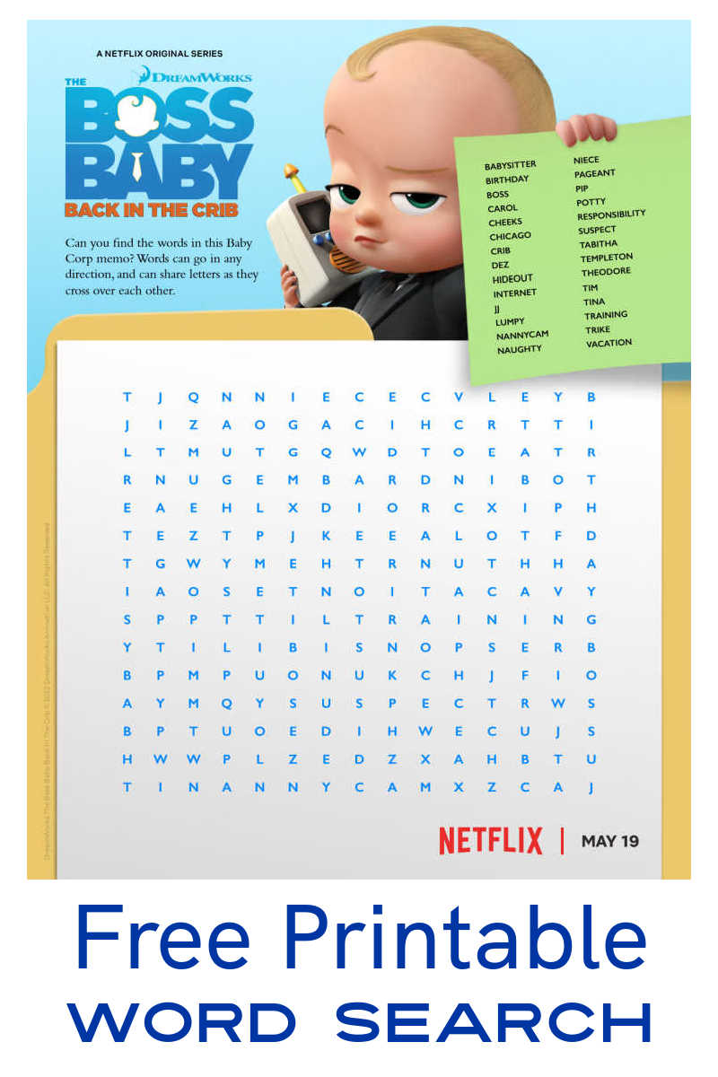 Kids of all ages can have enjoy the challenge of this Boss Baby word search, when you download the free printable pdf. 