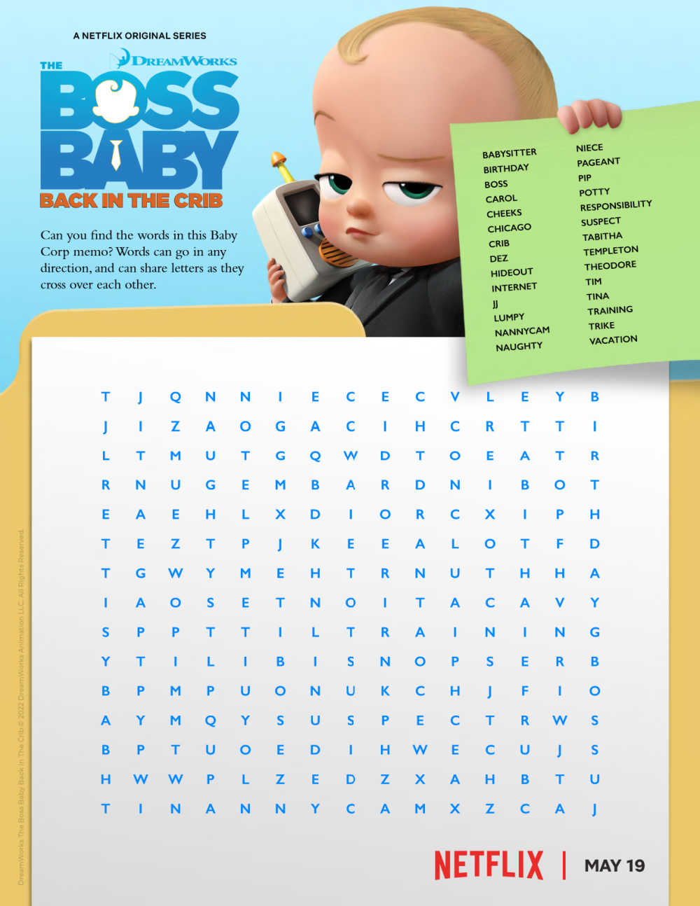 the boss baby word search