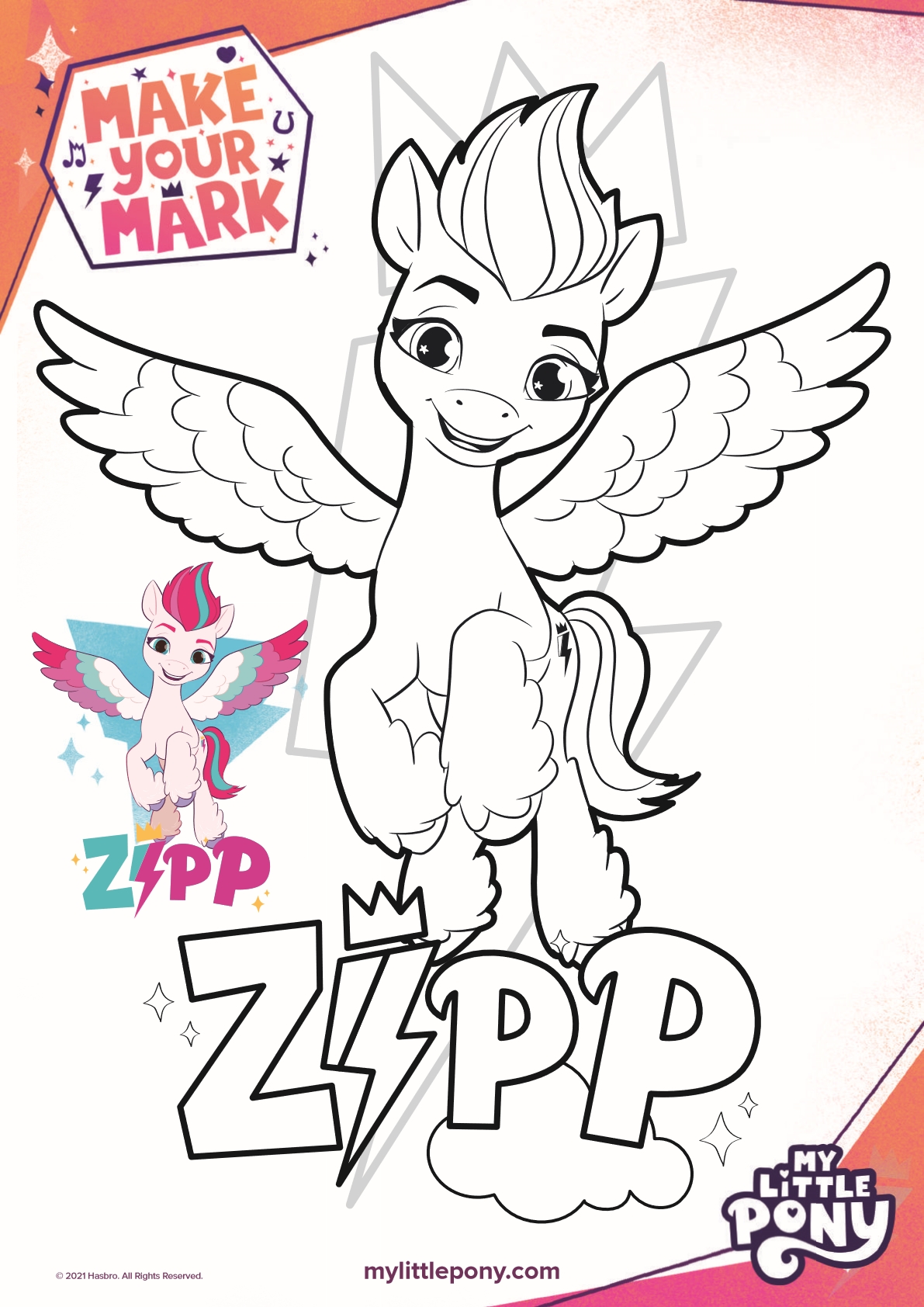 Your favorite My Little Pony fan can have some creative fun, when they color this free Zipp Storm coloring page courtesy of Netflix. 
