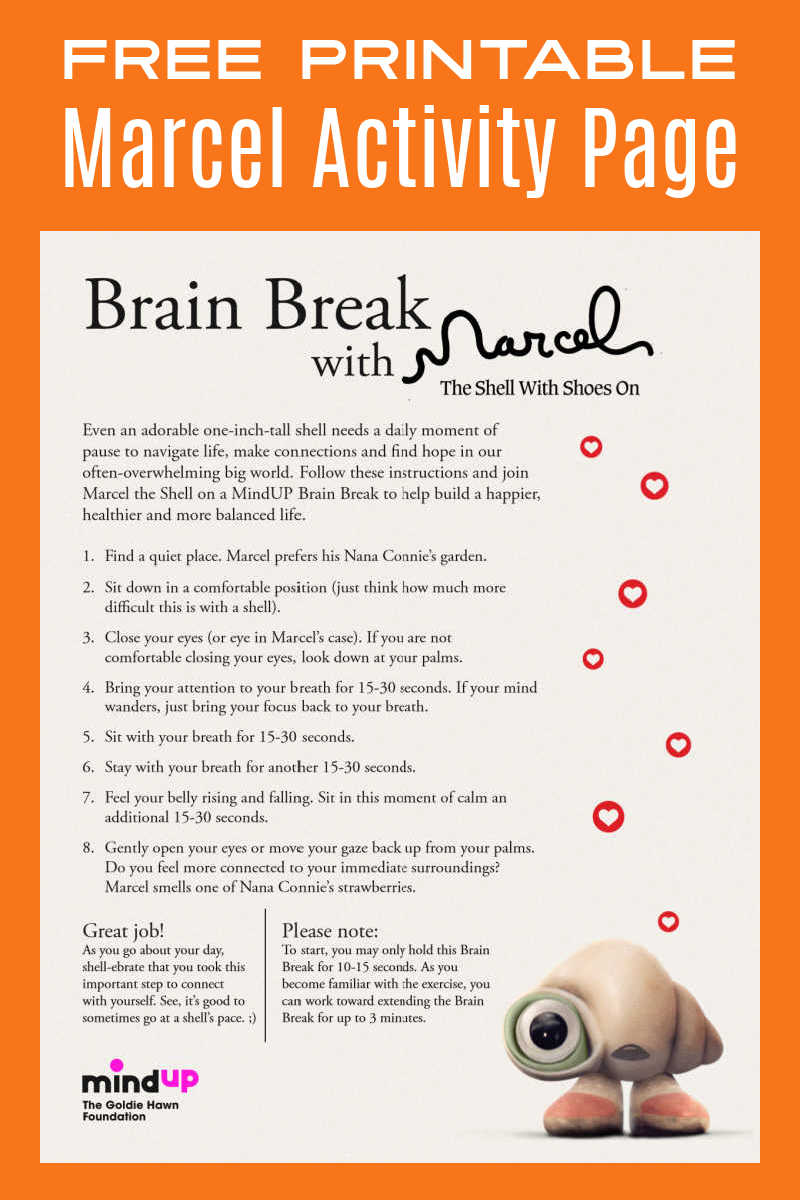 Daily life can be stressful, so you will want to download the free printable Marcel activity page to learn how to take a brain break. 
