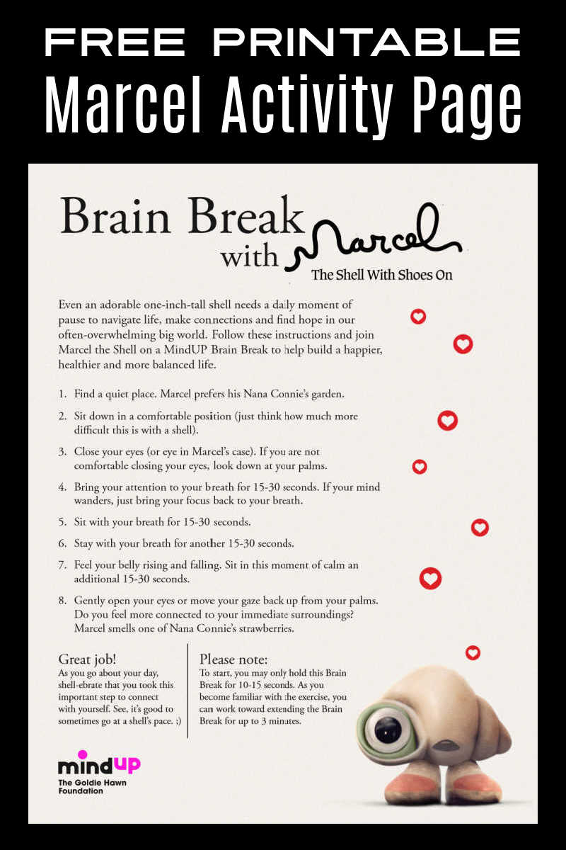 Daily life can be stressful, so you will want to download the free printable Marcel activity page to learn how to take a brain break. 