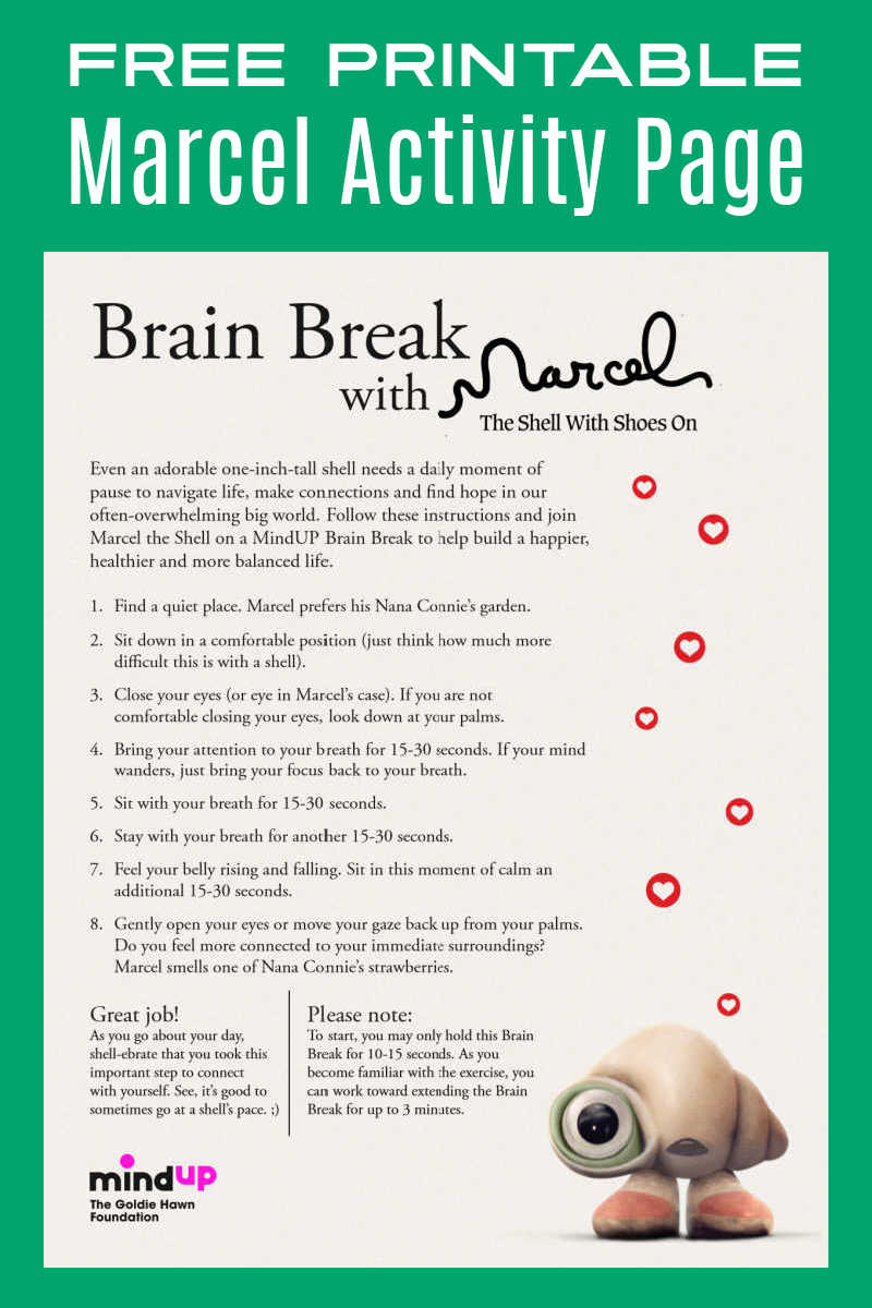 Daily life can be stressful, so you will want to download the free printable Marcel activity page to learn how to take a brain break. 