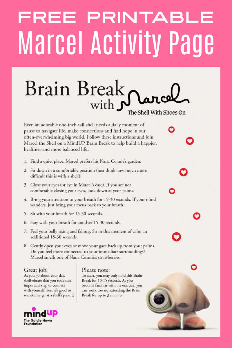 Daily life can be stressful, so you will want to download the free printable Marcel activity page to learn how to take a brain break. 