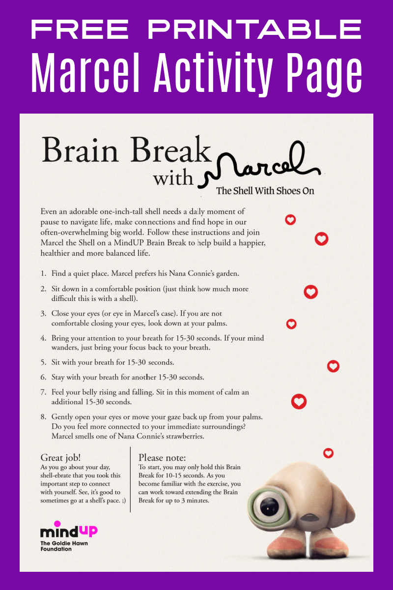 Daily life can be stressful, so you will want to download the free printable Marcel activity page to learn how to take a brain break. 