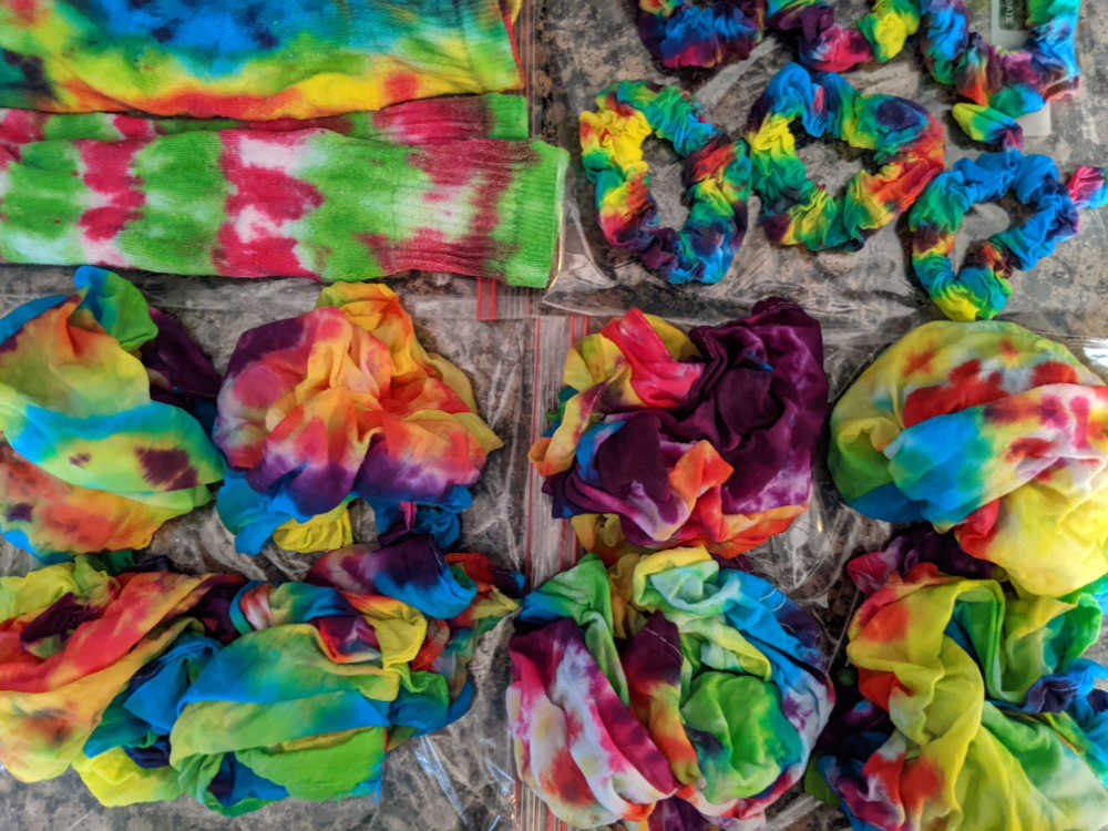 rainbow tie dye socks scrunchies towels and bandanas