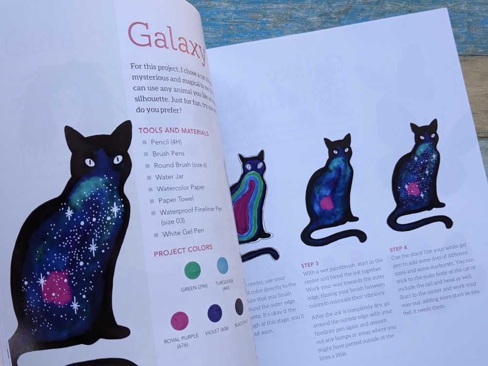 galaxy cat watercolor with markers