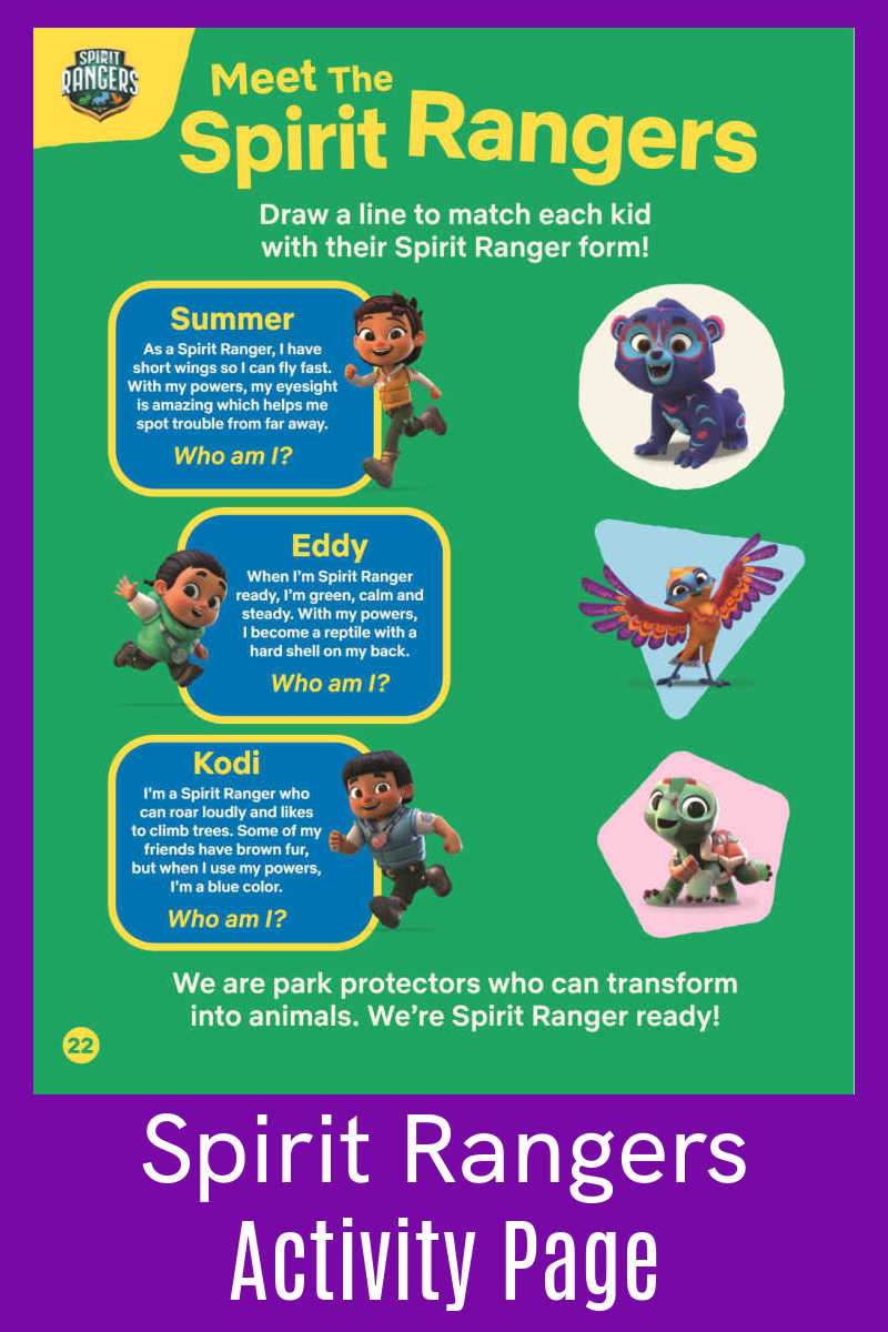 Learn about the characters in the Netflix show, when you download the free Spirit Rangers matching activity page. 