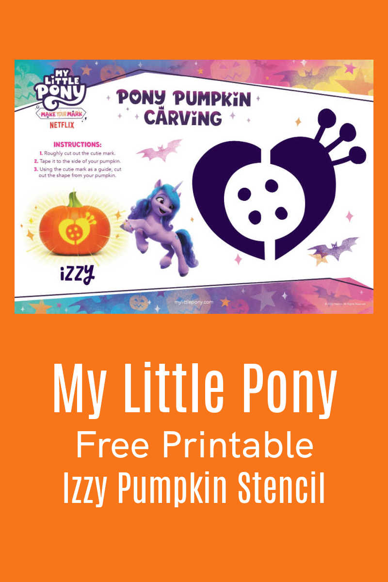 Express your love of My Little Pony this Halloween, when you use the MLP Izzy pumpkin stencil to put her cutie mark on your pumpkin.