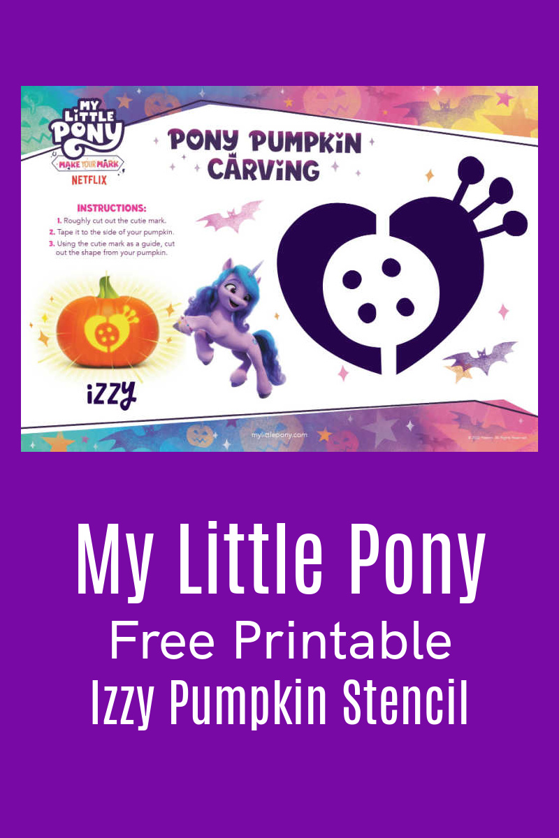 Express your love of My Little Pony this Halloween, when you use the MLP Izzy pumpkin stencil to put her cutie mark on your pumpkin.