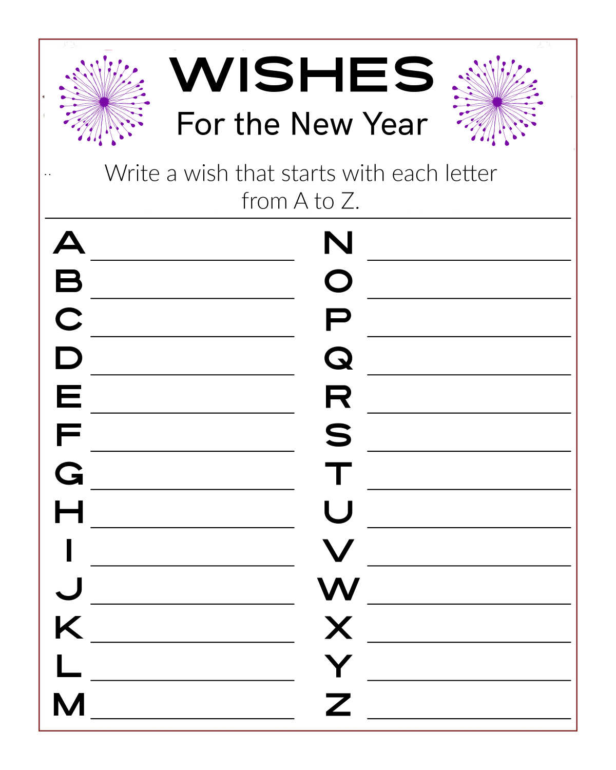 free new years printable activity page