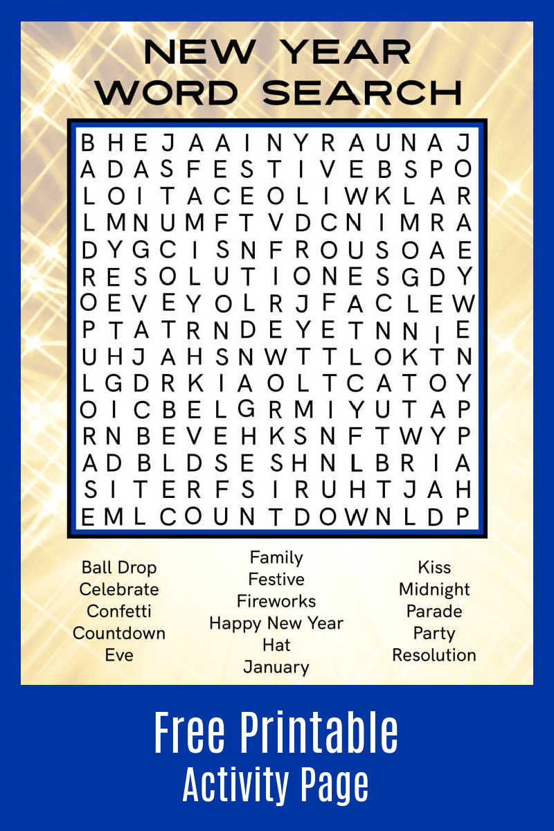 Your family can enjoy a fun challenge, when you download the free printable New Year word search activity page.