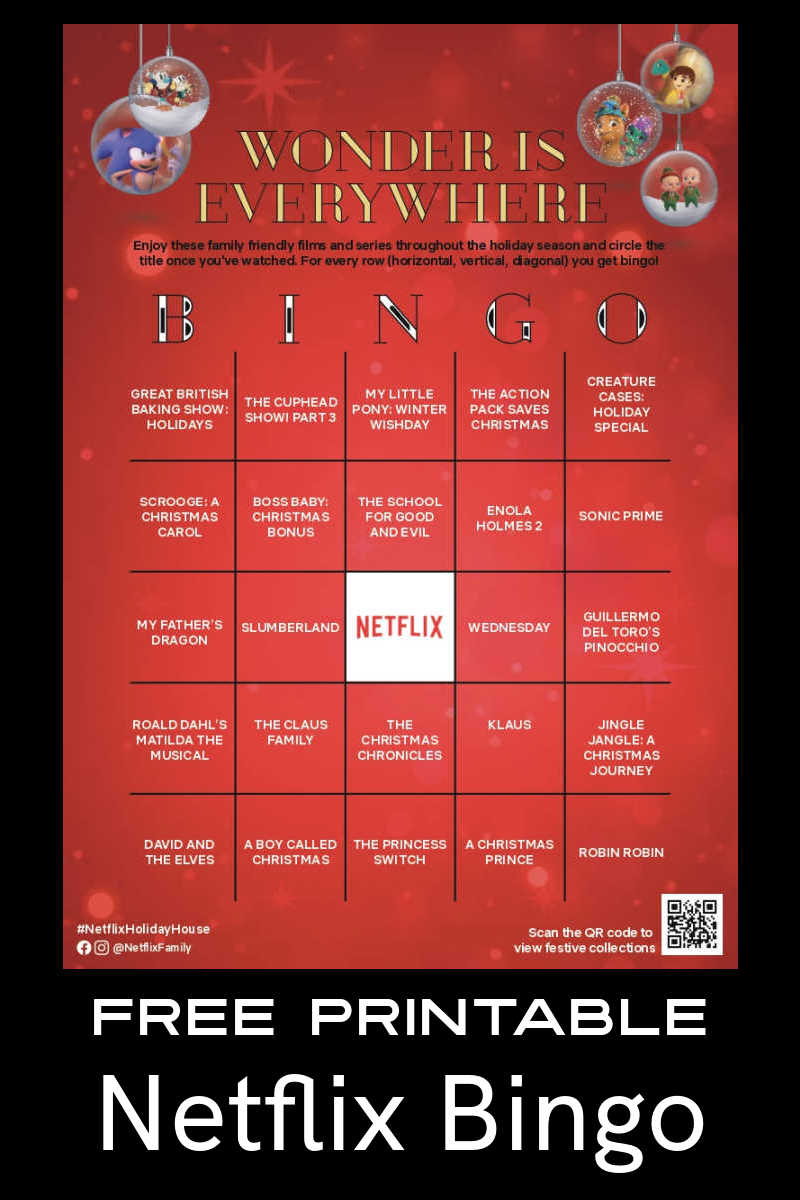 Wonder is Everywhere on Netflix and you can add to the fun with this free printable Netflix holiday bingo game. 