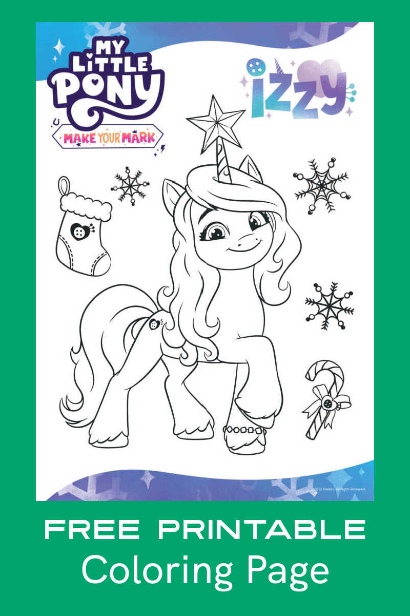 Kids will want to color the Izzy Christmas coloring page, since this My Little Pony unicorn is all dressed up for the holidays. 