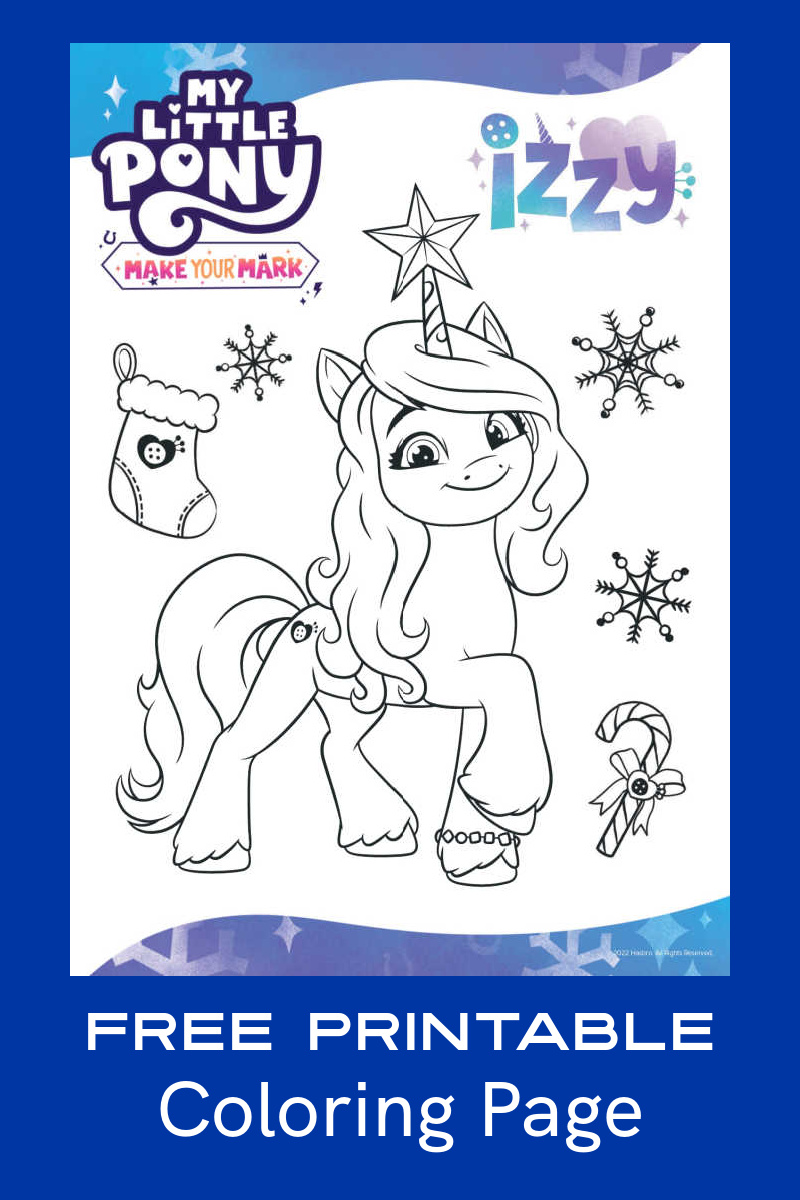 Kids will want to color the Izzy Christmas coloring page, since this My Little Pony unicorn is all dressed up for the holidays. 