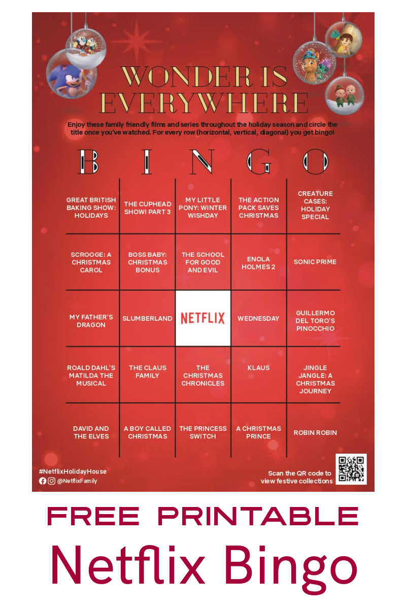 Wonder is Everywhere on Netflix and you can add to the fun with this free printable Netflix holiday bingo game. 