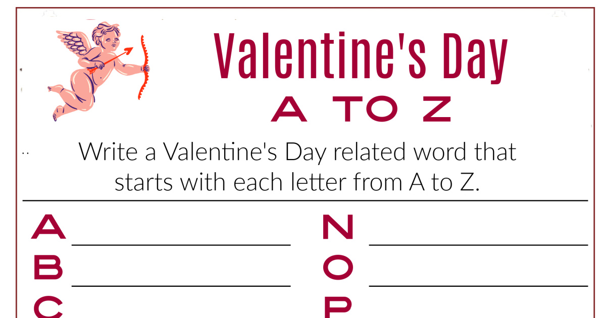 feature valentine word a to z printable