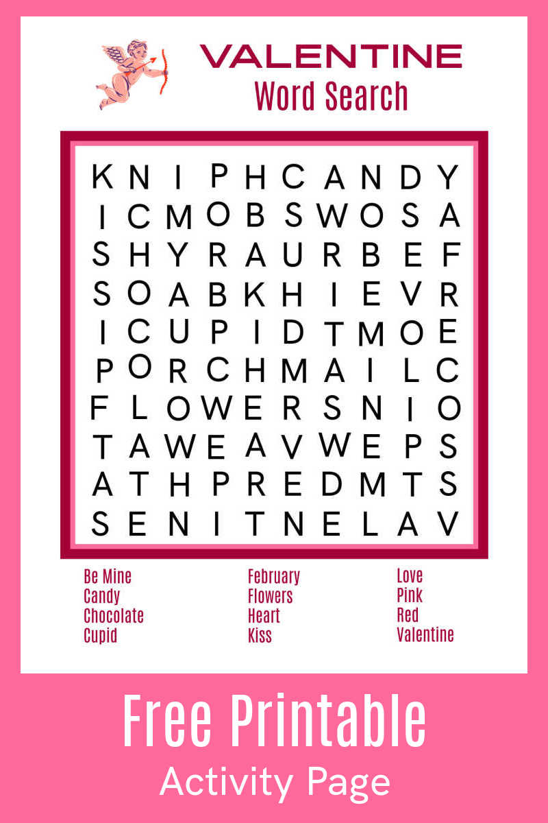 Valentine's Day is a great holiday for a fun challenge with this free printable Valentine word search activity page. 