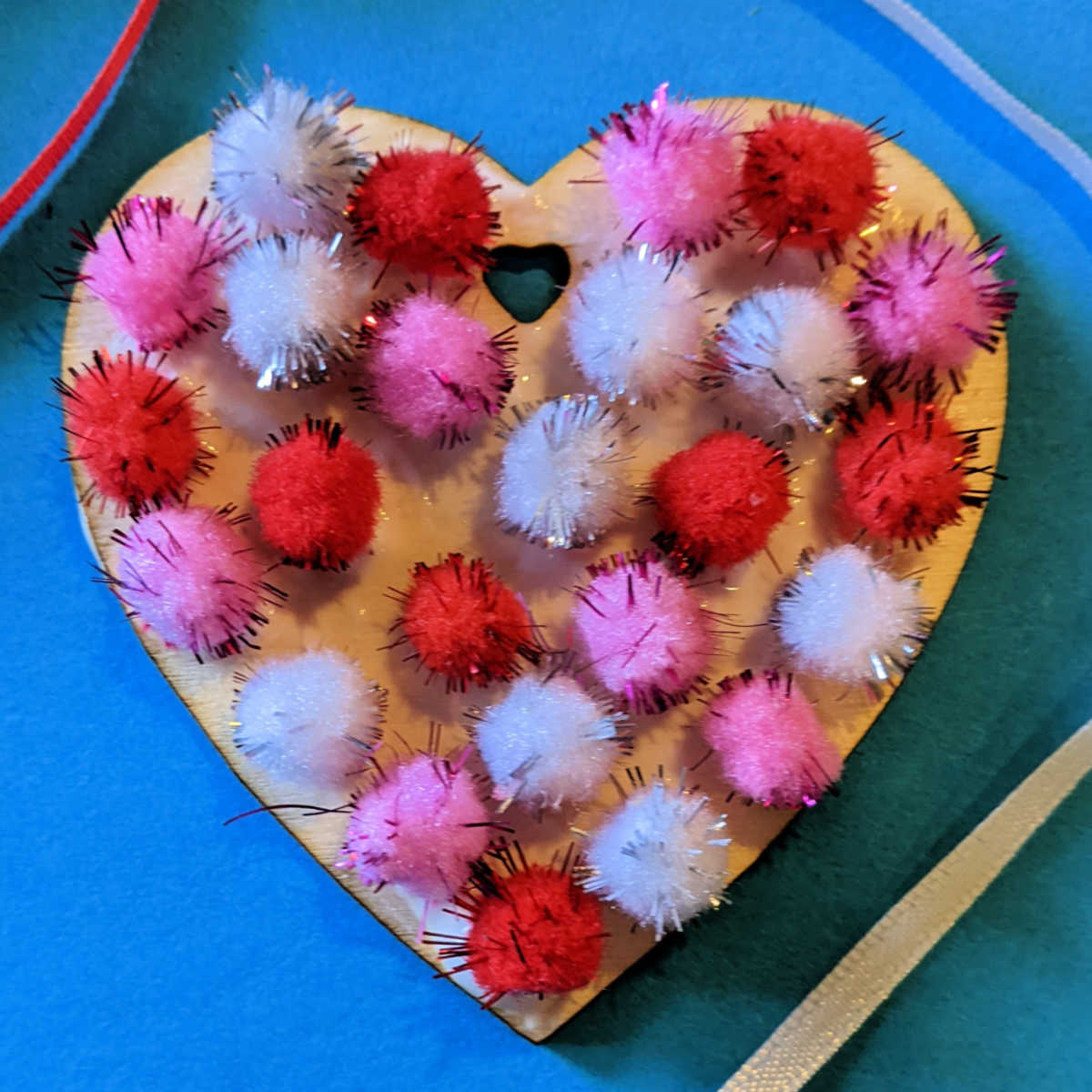 glitter pom pom heart craft