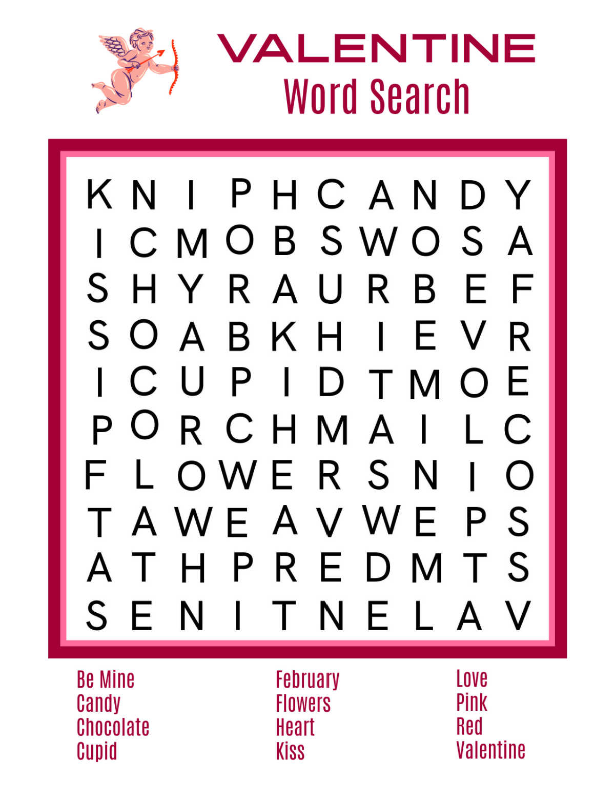 printable valentine word search