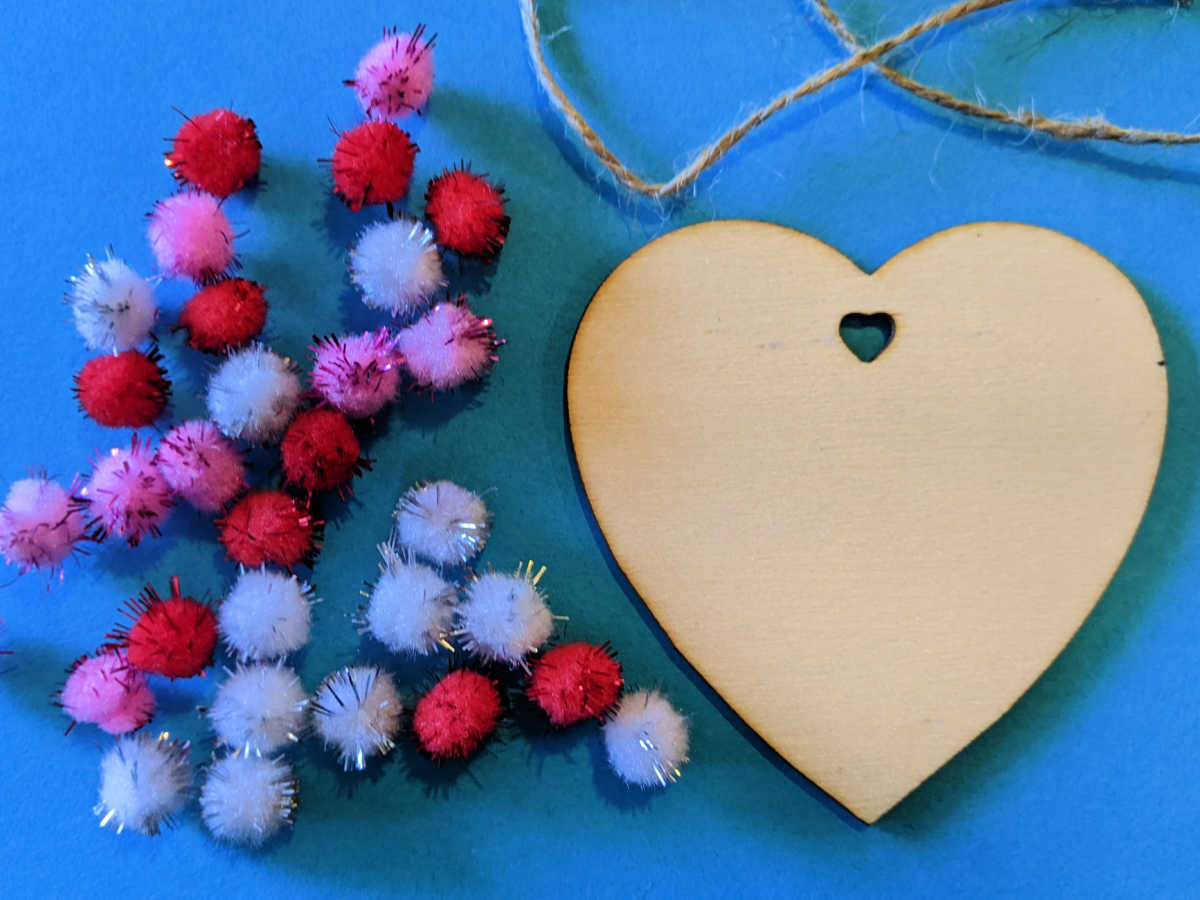 supplies for valentine pom pom heart