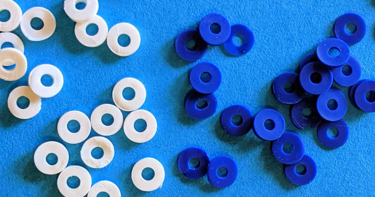 White and blue polymer clay heishi beads