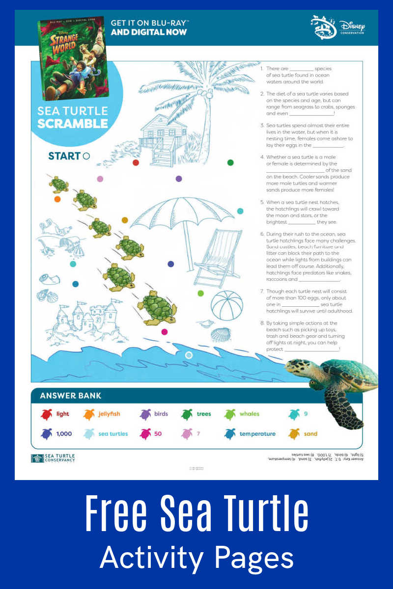 Your kids will have fun with these educational free printable sea turtle activity pages that tie into Disney's Strange World movie. 