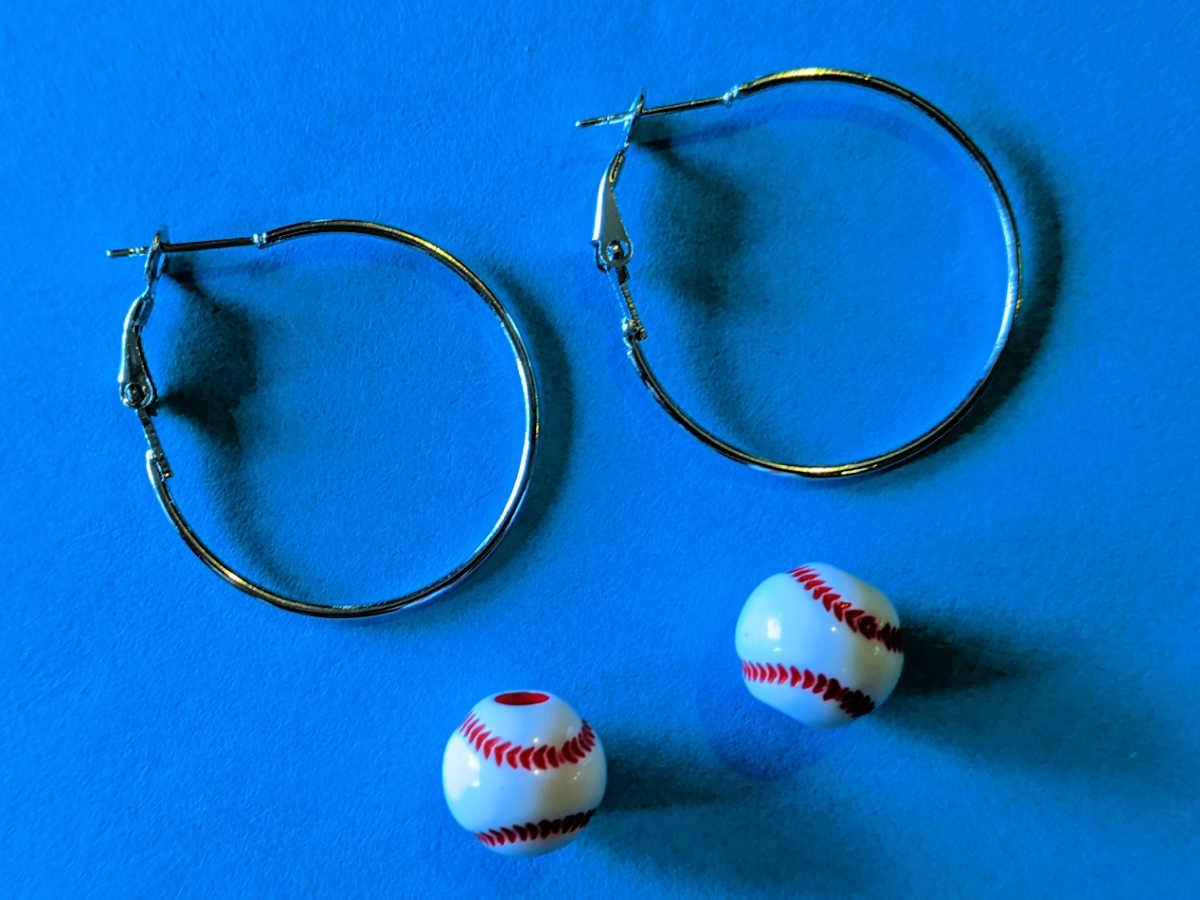 earring hoops and baseball beads