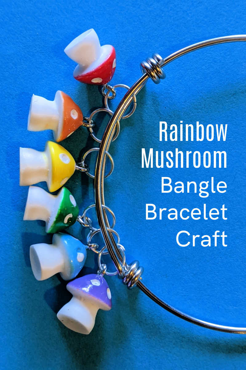 This cute rainbow mushroom bangle bracelet craft is fun to make and easy enough for a jewelry making beginner. 