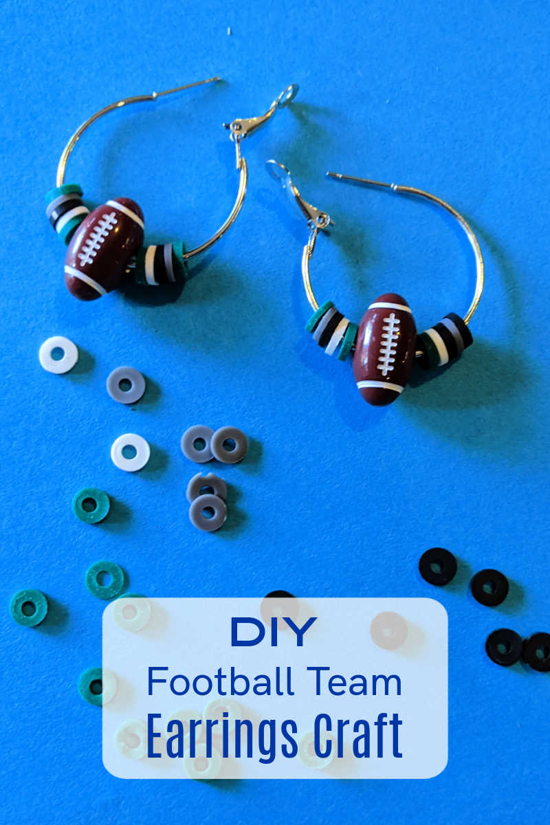 It is fun and easy to make DIY football hoop earrings, so you can wear the beaded ear hoops as you cheer  for your favorite sports team.