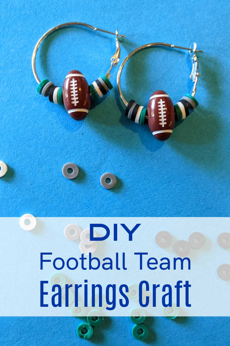 It is fun and easy to make DIY football hoop earrings, so you can wear the beaded ear hoops as you cheer  for your favorite sports team.