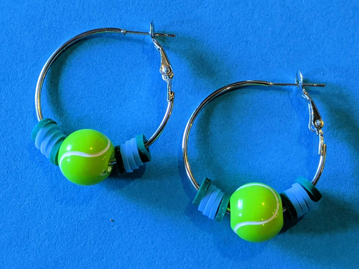 heishi bead tennis ball hoop earrings