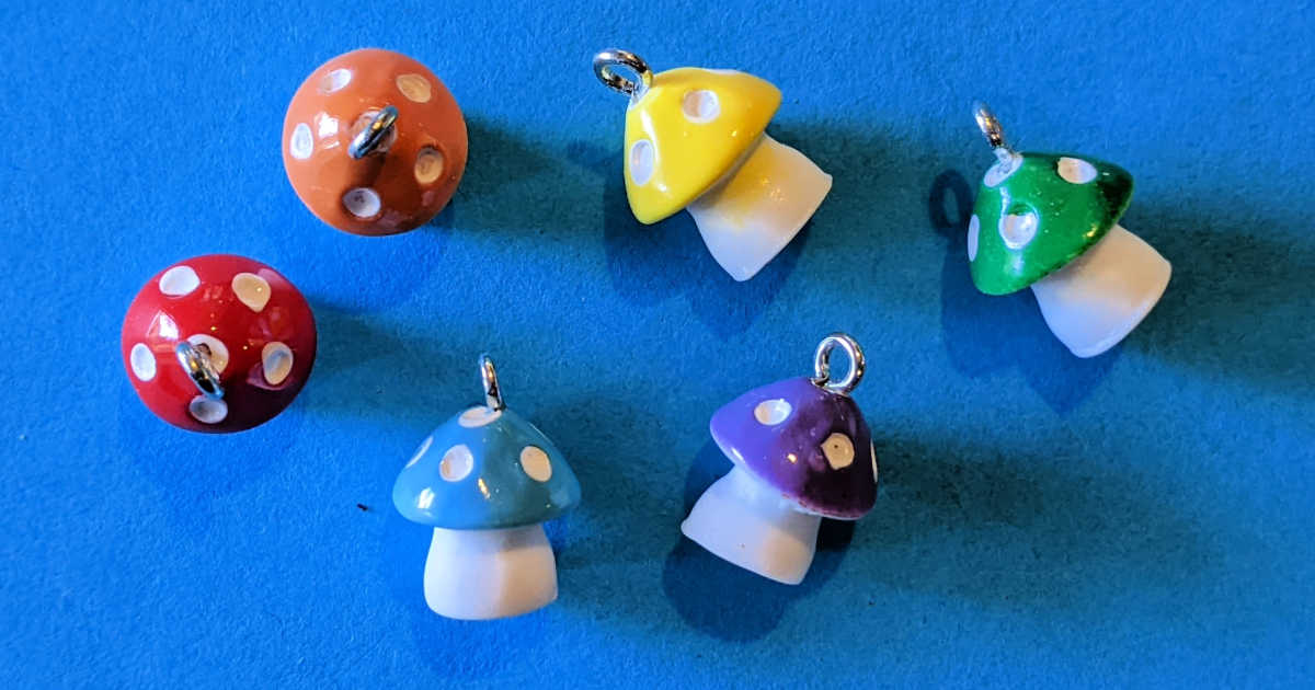 multicolored resin mushroom charms