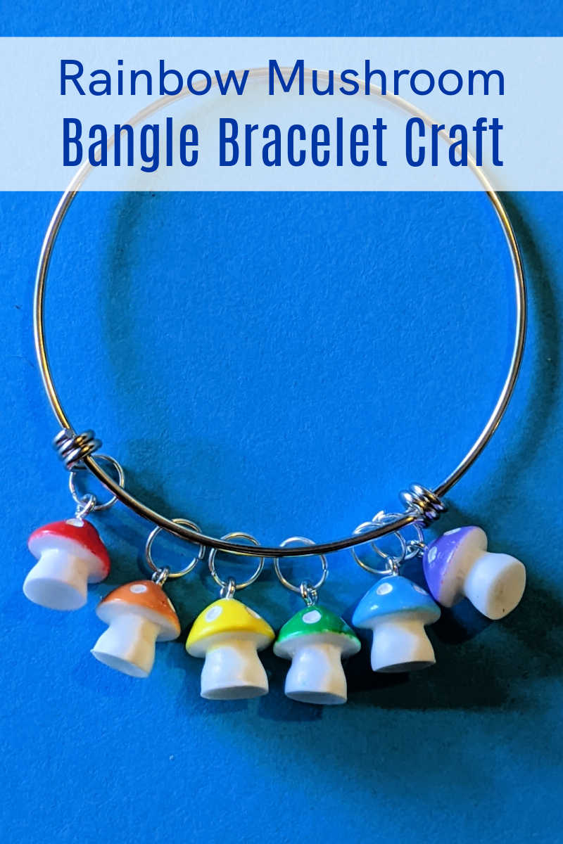 This cute rainbow mushroom bangle bracelet craft is fun to make and easy enough for a jewelry making beginner. 
