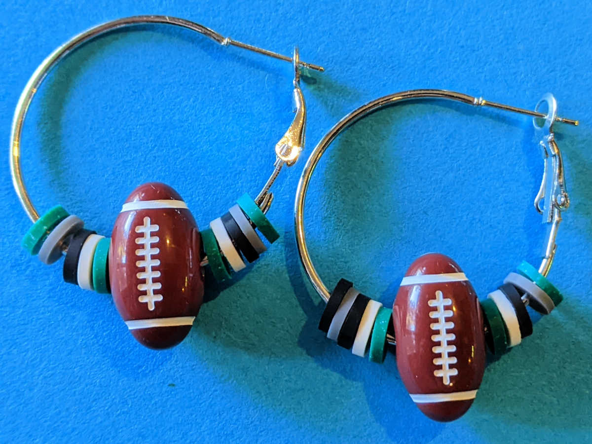 pair diy football hoop earrings