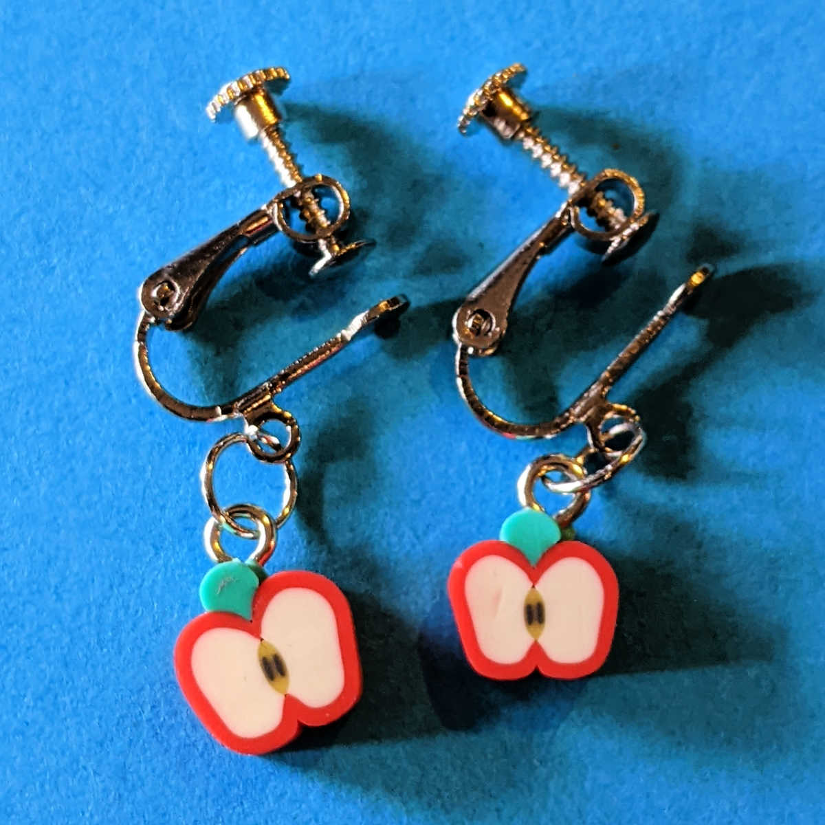 pair of diy apple clip-on earrings