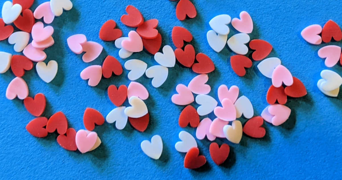 red pink white polymer heart slices