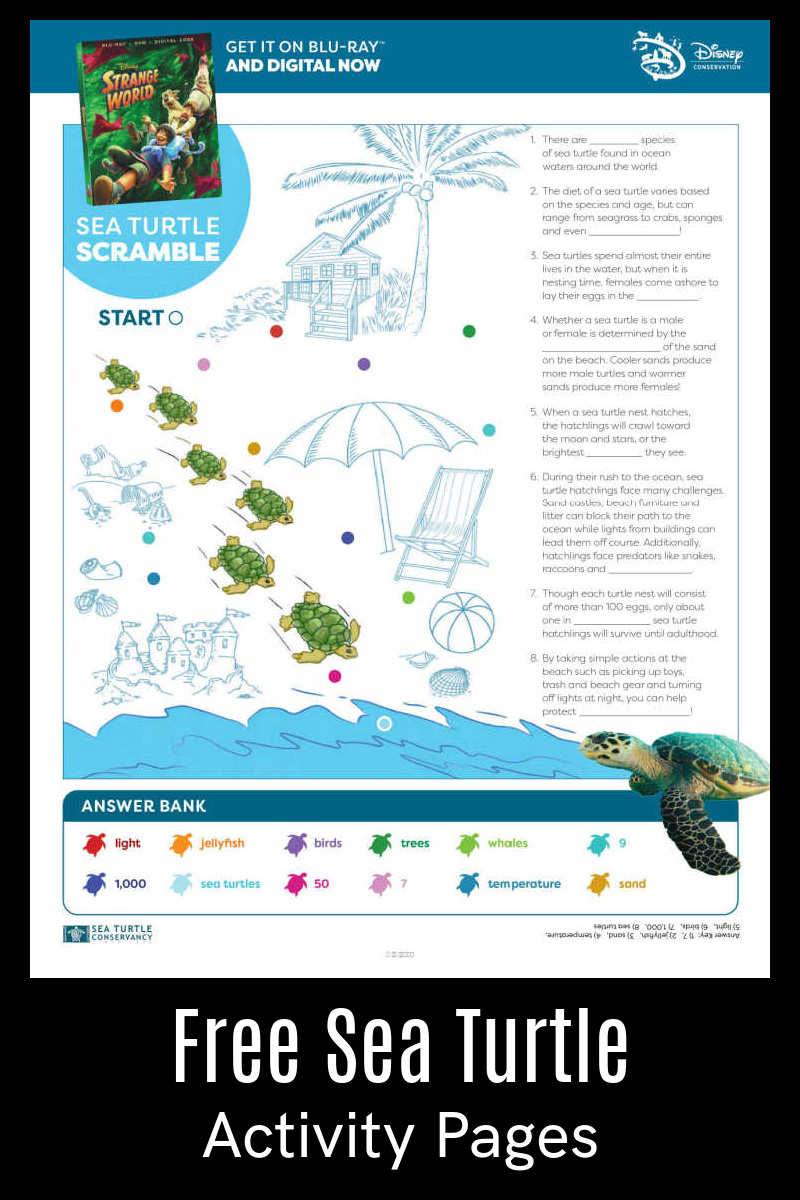 Your kids will have fun with these educational free printable sea turtle activity pages that tie into Disney's Strange World movie. 