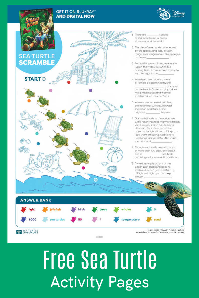 Your kids will have fun with these educational free printable sea turtle activity pages that tie into Disney's Strange World movie. 
