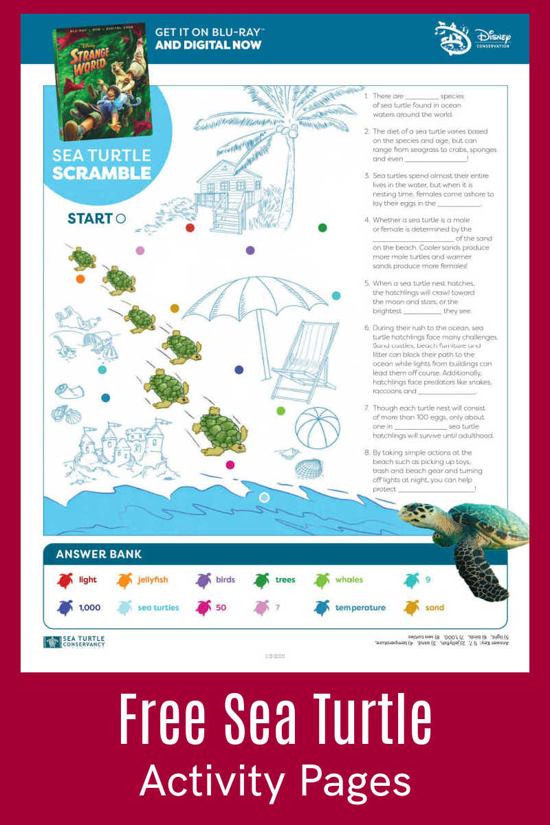 Your kids will have fun with these educational free printable sea turtle activity pages that tie into Disney's Strange World movie. 