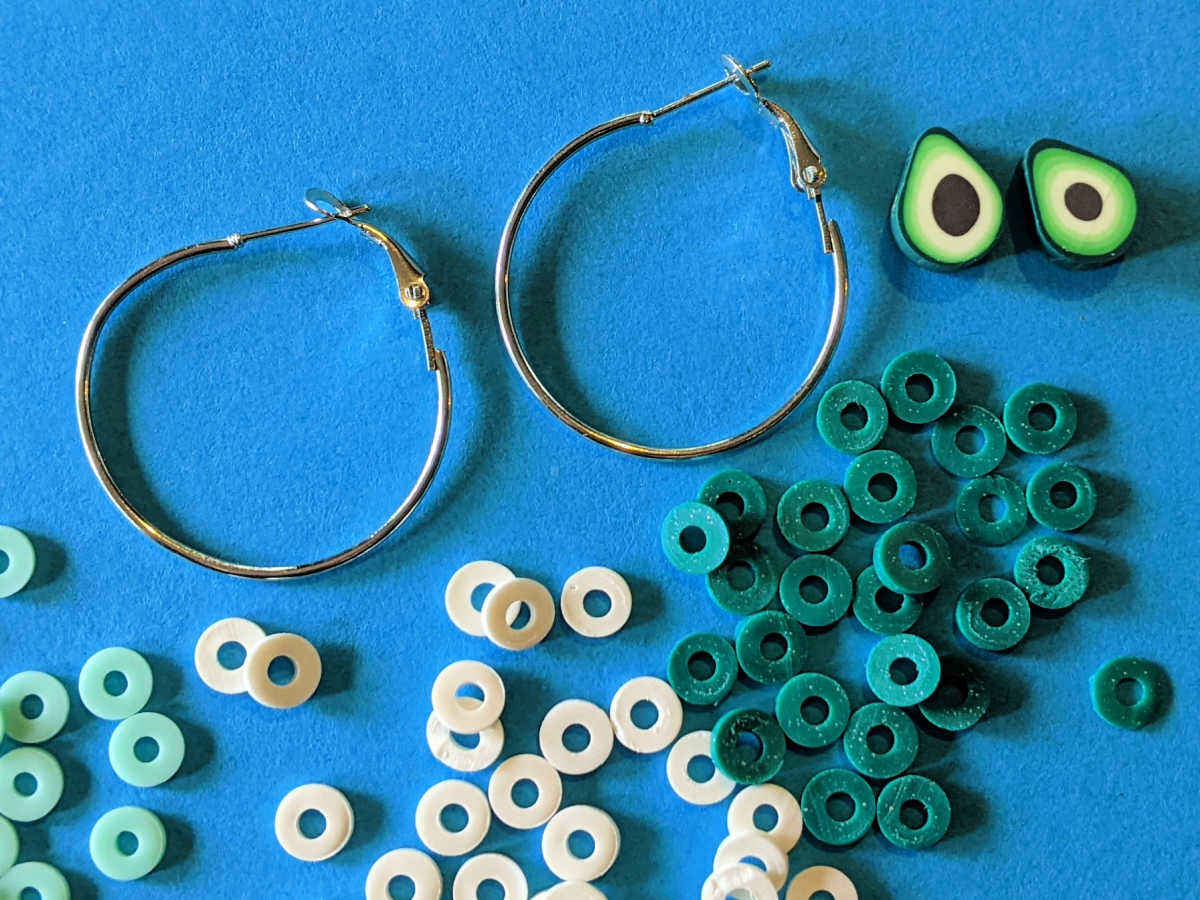 supplies for avocado hoop earrings craft